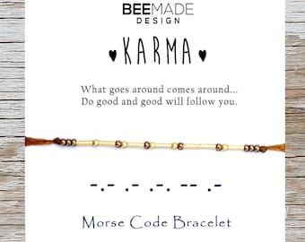 Karma Morse Code Bracelet: 14k Gold Plated Affirmation Gift