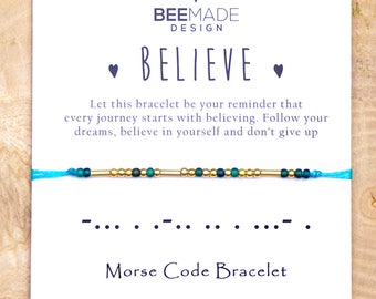 Believe Morse Code Stackable inspiration bracelet graduation gift inspirational her affirmation encouragement support gift for best friend
