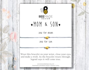 Mother's Day Gift: Matching Mother Son Wish Bracelets | Matching Gold Charm Jewelry for Mother Son Duo