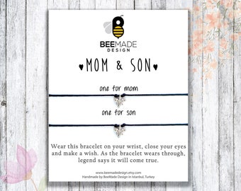 Mother's Day Gift: Matching Mother Son Wish Bracelets | Matching Silver Charm Jewelry for Mother Son Duo