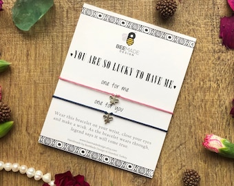 Matching Wish Bracelets: "Lucky to Have Me" Charm Jewelry Gift