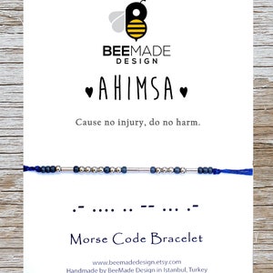 Ahimsa Morse Code Pulsera Yoga Joyería Regalo para Profesor de Yoga Yoga Sutra Pulsera Yama Niyama Mantra Inspirador Sánscrito regalo de atención plena