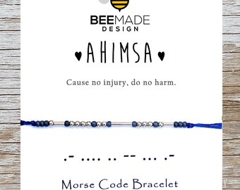 Ahimsa Morse Code Bracelet: Yoga Gift, Inspirational Mantra