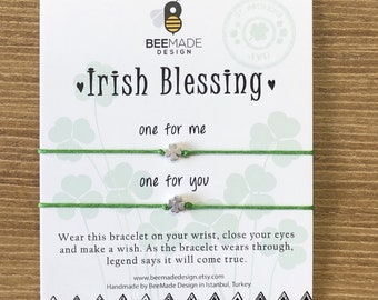 Irish Blessing Wish Bracelets: Shamrock Clover Matching Set