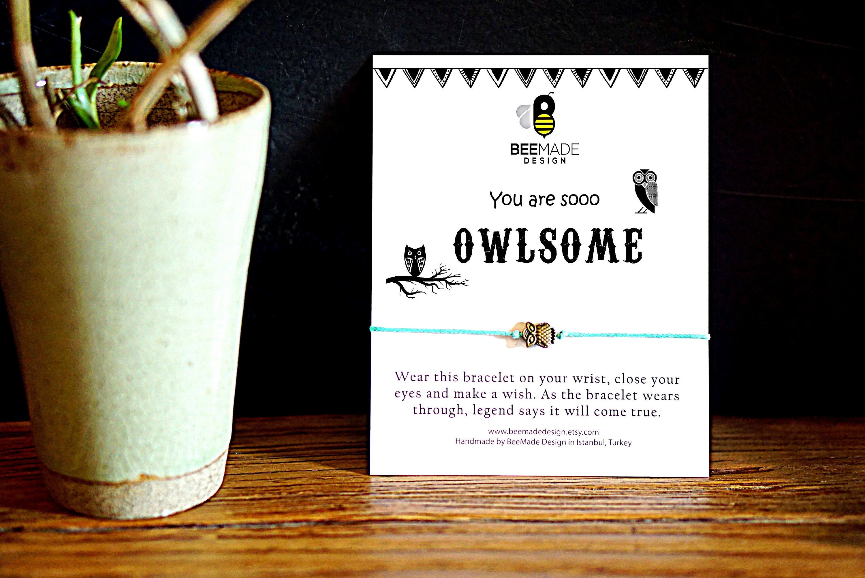 Owl Wish Bracelet: Bronze Charm, Friendship Jewelry