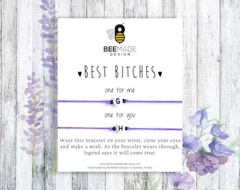 Best Bitches Friendship Bracelets: Wish Strings with Letter Beads - Set of 2