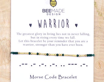 Warrior Morse Code Bracelet: Gold or Silver Plated Beads