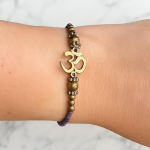 Macrame OM Bracelet with Brass Aum Symbol Beads, Handmade Spiritual Yoga Wristband, Unisex Boho Friendship Gift, Stackable Jewelry