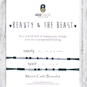 Beauty and Beast Morse Code Bracelets Matching Couples Bracelet going away gift engagement wedding anniversary gift for girlfriend boyfriend