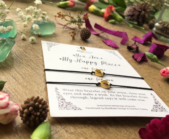 Bracelets D'amitié Réglables En Forme De Cœur - Lot De 2, En Nylon Rose Avec Pendentif Doré, Cadeau Pour Enfant/couple