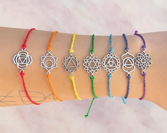 Chakra Symbol Bracelet: Adjustable Cord, Energy Healing, Mindfulness Jewelry