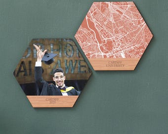 Graduation Photo and Map Art Gift Set. Wooden wall art.  Perfect graduation gift