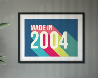 Personalised 18th Birthday Year Print. Rainbow coloured typographic wall art.