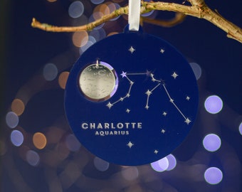 Night Sky Personalised Star Sign Zodiac Christmas Tree Ornament