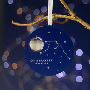Night Sky Personalised Star Sign Zodiac Christmas Tree Ornament image 1