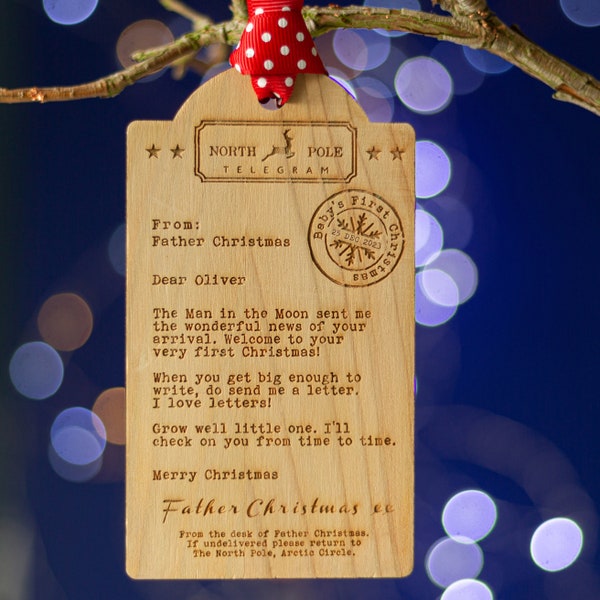 Baby's First Christmas|Wooden Tag Telegram Decoration|telegram from Father Christmas|Personalised first Christmas gift