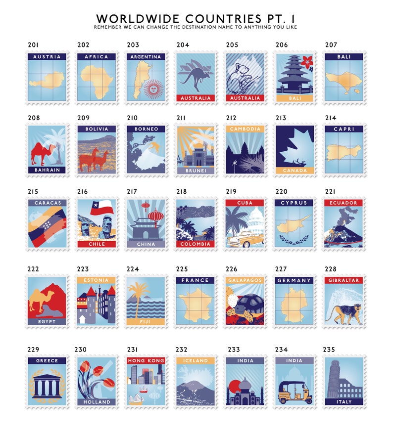 Postage Stamp Personalised Travel Art Print 16 Stamp Etsy UK