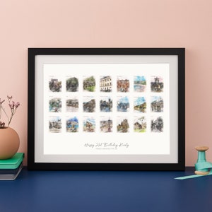 21 Geburtstag Aquarell Lieblingsorte Print. Einundzwanzigstes Geburtstagsgeschenk für ihn / sie, um die beliebtesten Reisen zu feiern. Schneller Versand innerhalb Deutschlands