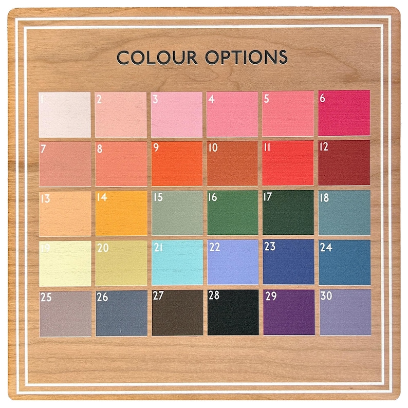 An image of the colours available as either a background for a map hexagon, or a solid block colour wooden tile.