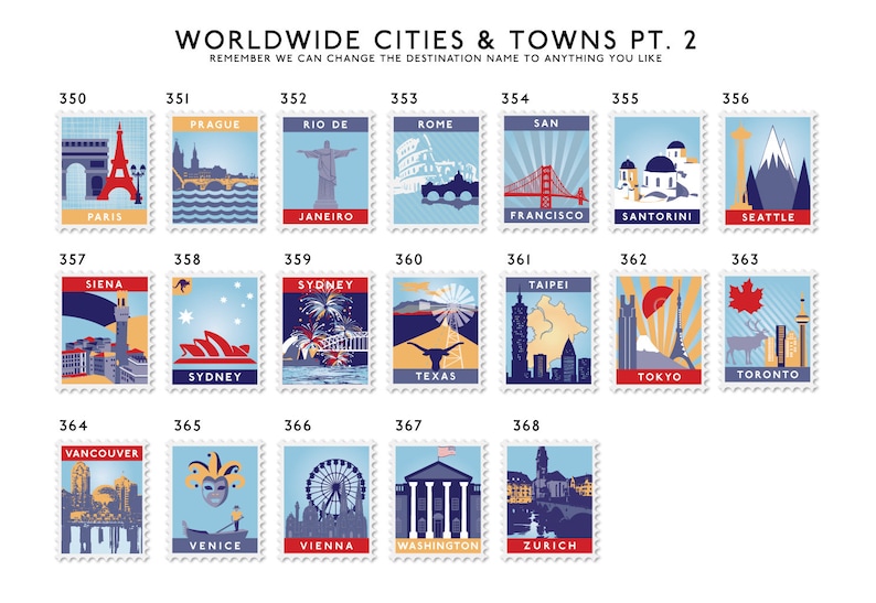 Postage Stamp Personalised Travel Art Print 16 Stamp Etsy UK