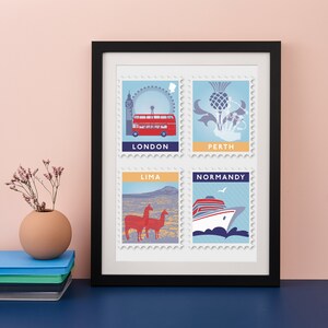 Briefmarke Personalisierte Reise Kunstdruck 4 Stempel