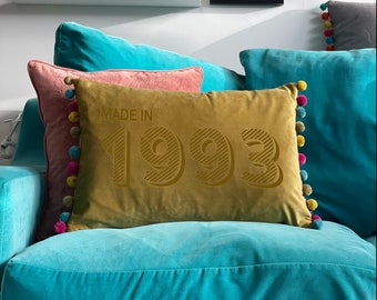 Personalised 30th Birthday Velvet Cushion|Velvet pompom cushion