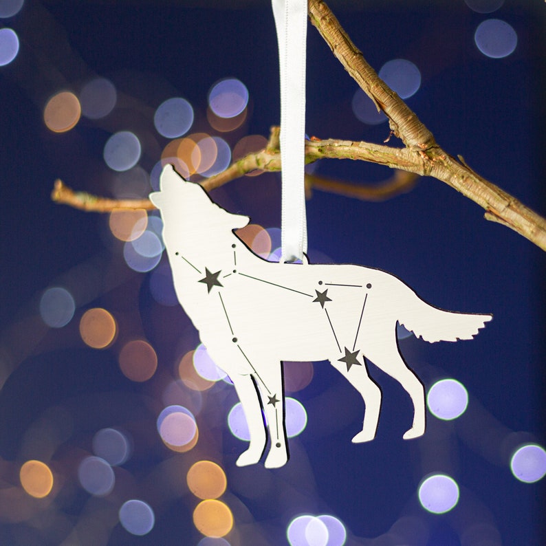 Lupus Wolf Constellation Metallic Christmas Tree Decorationtree ornamentastronomywolf image 1