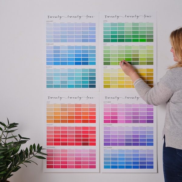 Rainbow Paint Chip Colour Swatch Large Wall Planner 2024. A1/A0 extra large wall planner