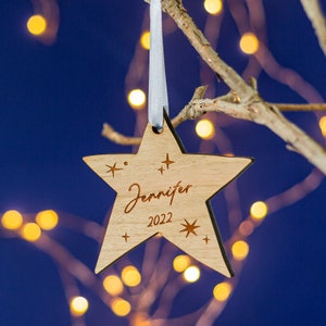 Star Personalised Christmas Decoration|Baby's 1st Christmas gift|cherry wood|