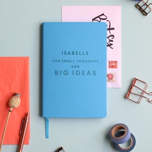 Big Ideas Personalised Luxury Notebook Journal. Vegan leather, lined A5 notebook. Excellent gift for friends and family.
