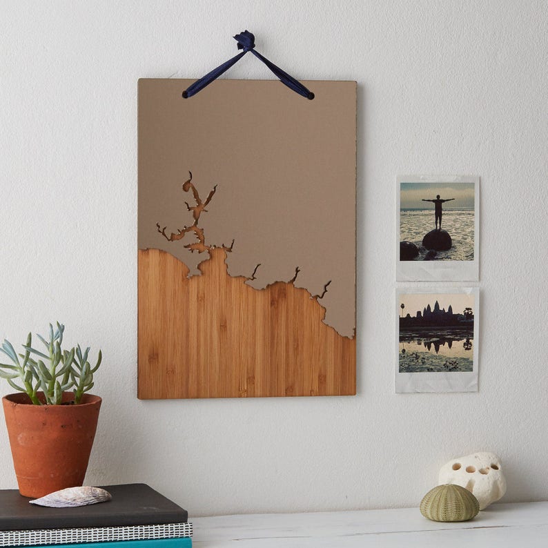 Coastline wooden and acrylic wall hangingmapfavourite Etsy