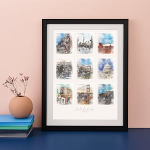 Watercolour Favourite Places Memories Personalised Print