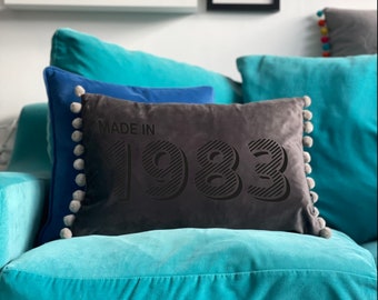 Personalised 40th Birthday Velvet Cushion|Velvet pompom cushion