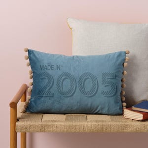 Personalised 21st Birthday Gift Velvet Cushion. Velvet pompom cushion