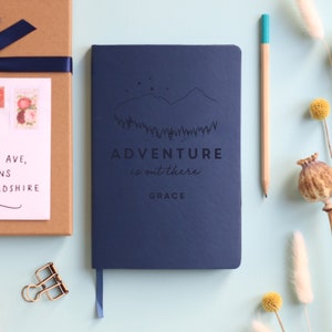 Adventure Personalised Travel Journal Notebook navy