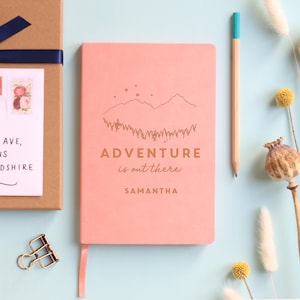 Adventure Personalised Travel Journal Notebook pink