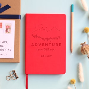 Adventure Personalised Travel Journal Notebook red