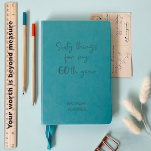 60 Things for my 60th Year Vegan Luxury Custom Notebook. Sixtieth Personalised Birthday Gift. Perfect for 60th birthday for him her.