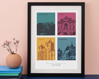 Impresión personalizada de recuerdos de viaje y lugares favoritos