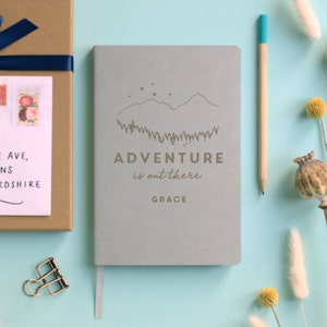 Adventure Personalised Travel Journal Notebook grey