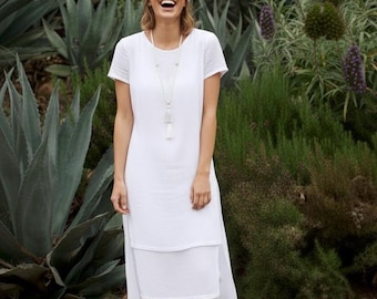 White Cotton Morning Light Dress: Kundalini Yoga Clothing, Summer Comfort Wear