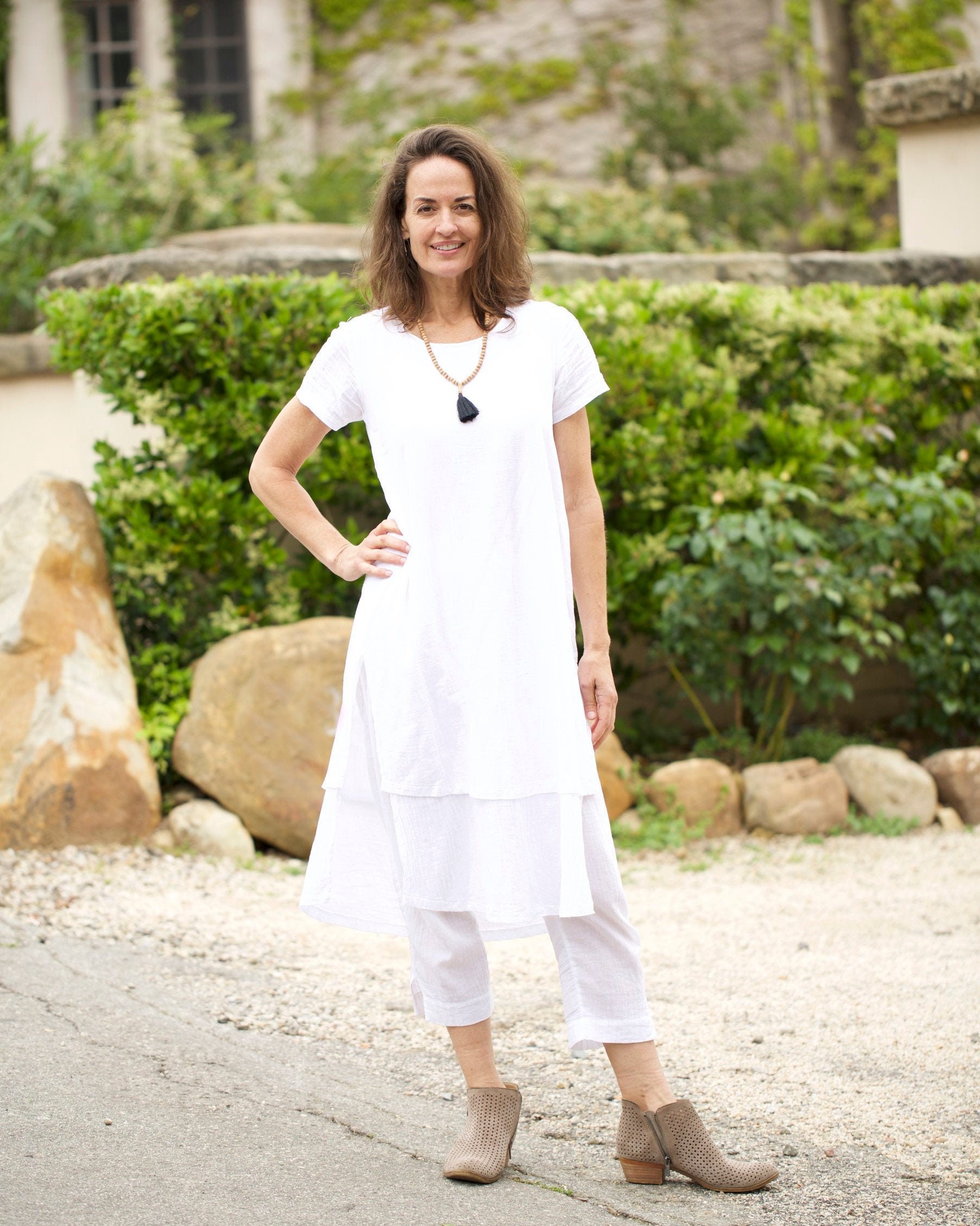 yoga dress for women cotton White Cotton Morning Light Dress: Kundalini Yoga Clothing, Summer Comfort Wear