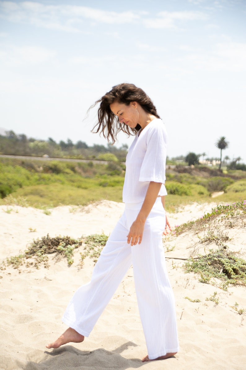 UMA PANTS Kundalini Yoga Pants 100% cotton Natural Fiber comfy top luxury leisure wear cozy yoga clothes white pants image 4