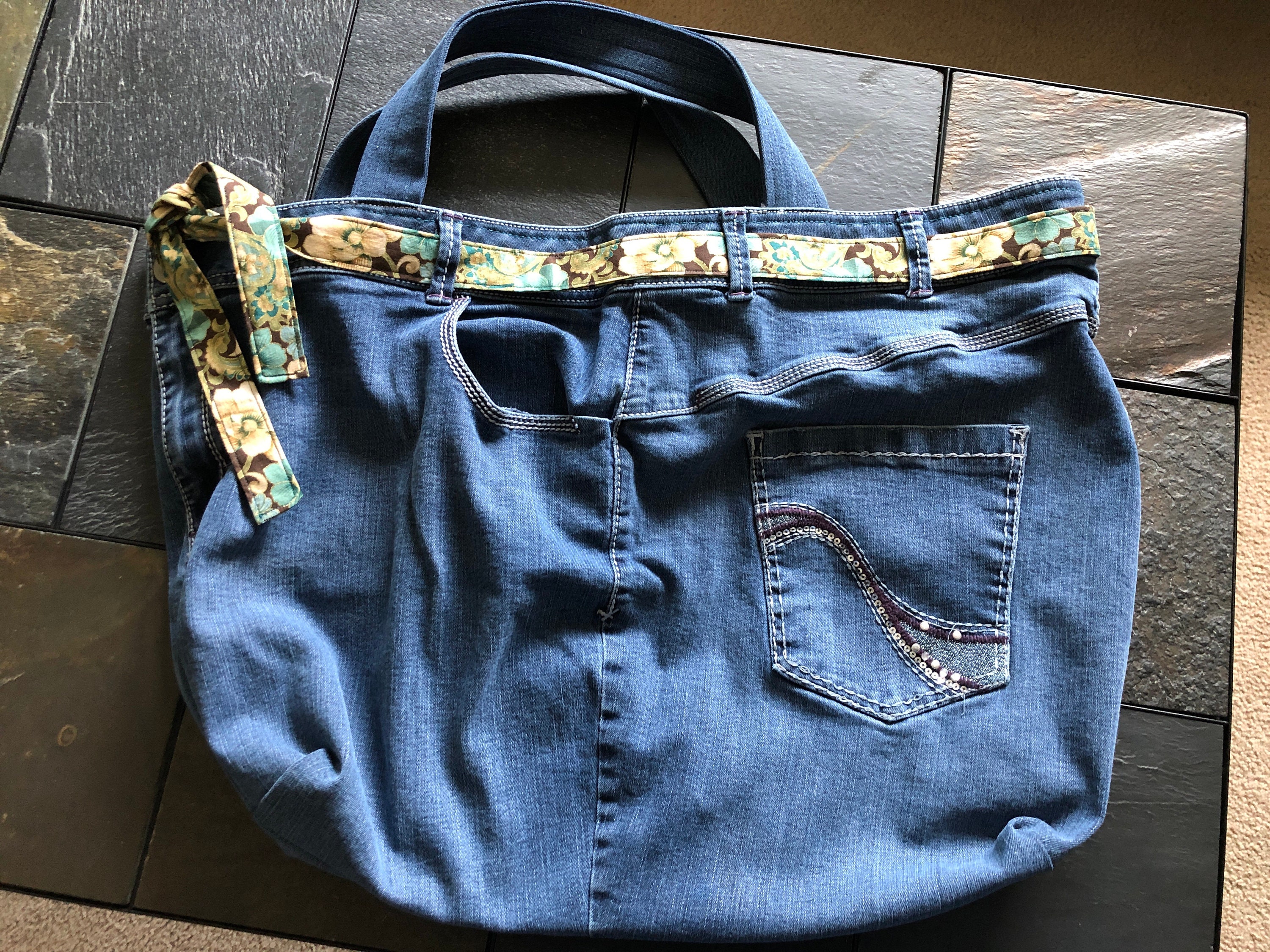 Grocery bags gifts for her recycled jeans denim bags denim | Etsy