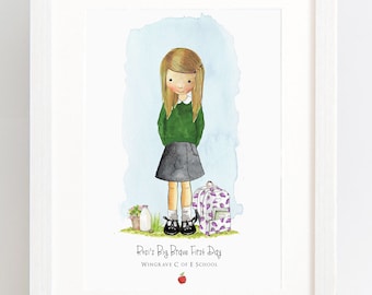 Personalised First Day of School Watercolour Print