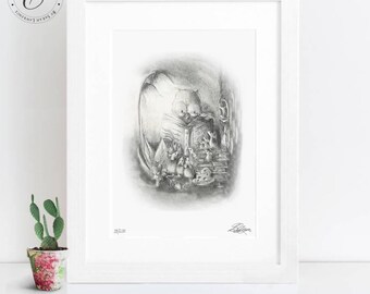 LE - The Owl and the magic book - pencil drawing - nursery art - limited edition print