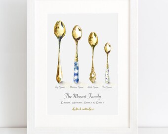 Personalised Family Spoon Print -  Watercolour & Ink Art
