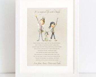 Magical adventures with Daddy - Watercolour art print - you choose your characters - Fathers day