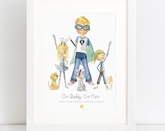Super Hero Dad - Watercolour art print - you choose!