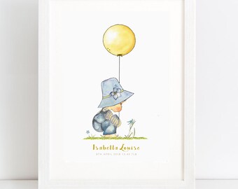 Personalized Nursery Art Print: Watercolor Girl with Balloon